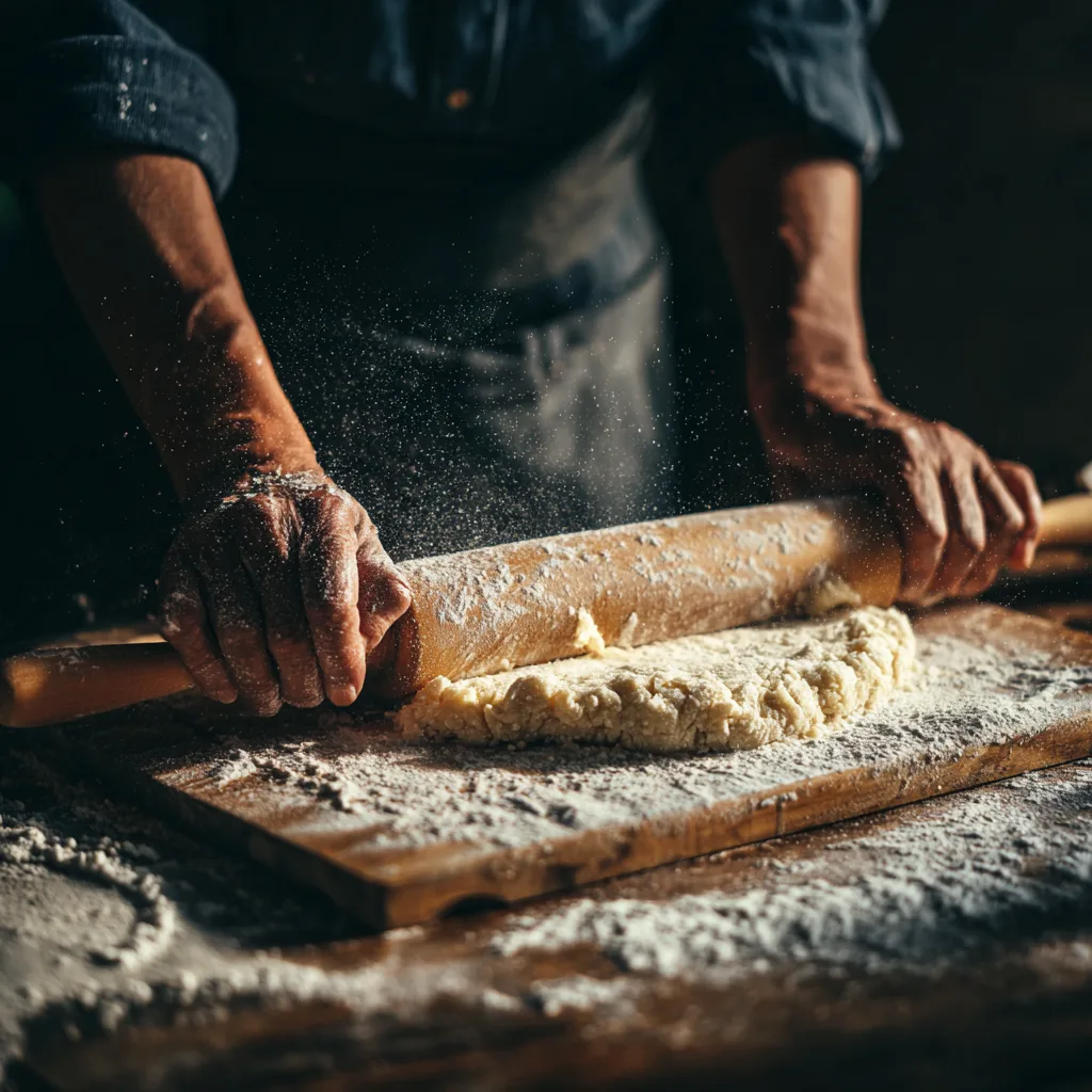 Mürbeteig für Brokkoli-Käse-Quiche wird ausgerollt