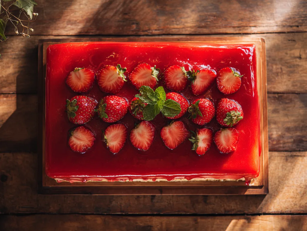 Erdbeerkuchen vom Blech mit Tortenguss – Draufsicht