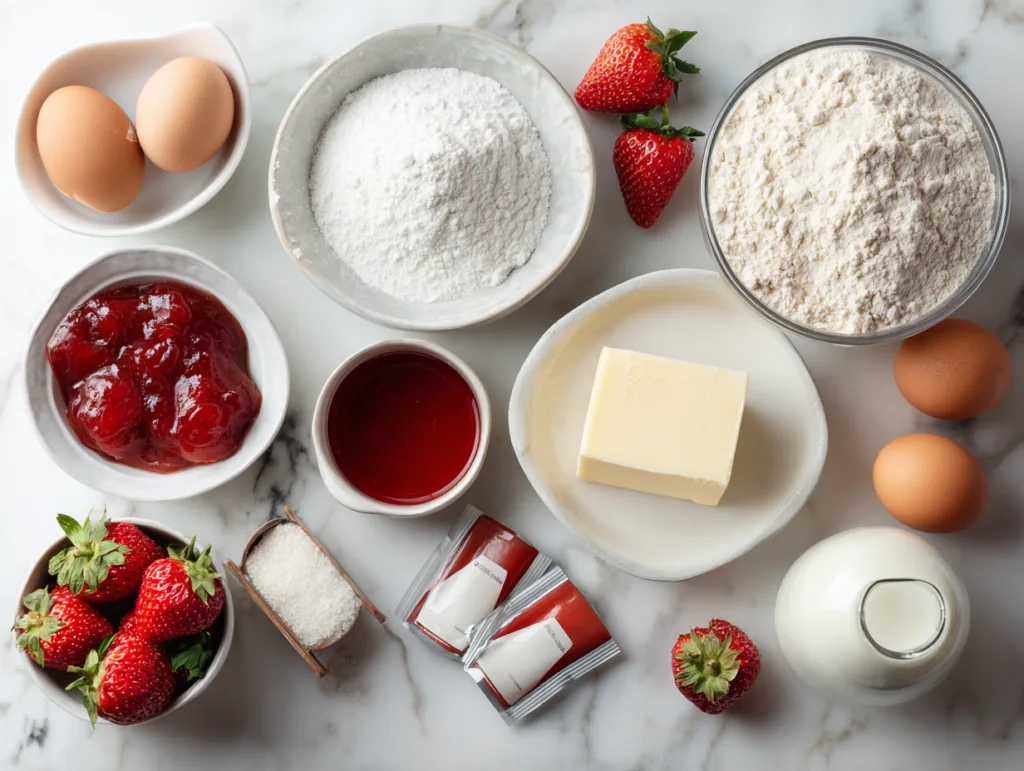 Zutaten für Erdbeerkuchen vom Blech mit Tortenguss