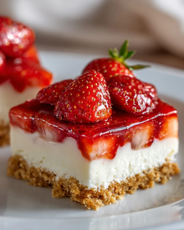 Nahaufnahme eines Erdbeerkuchens ohne Backen – cremige Füllung und Keksboden