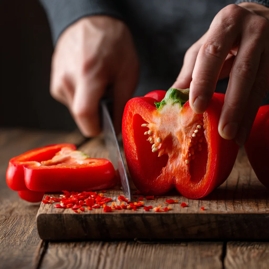 Paprika halbieren und vorbereiten Schritt 1