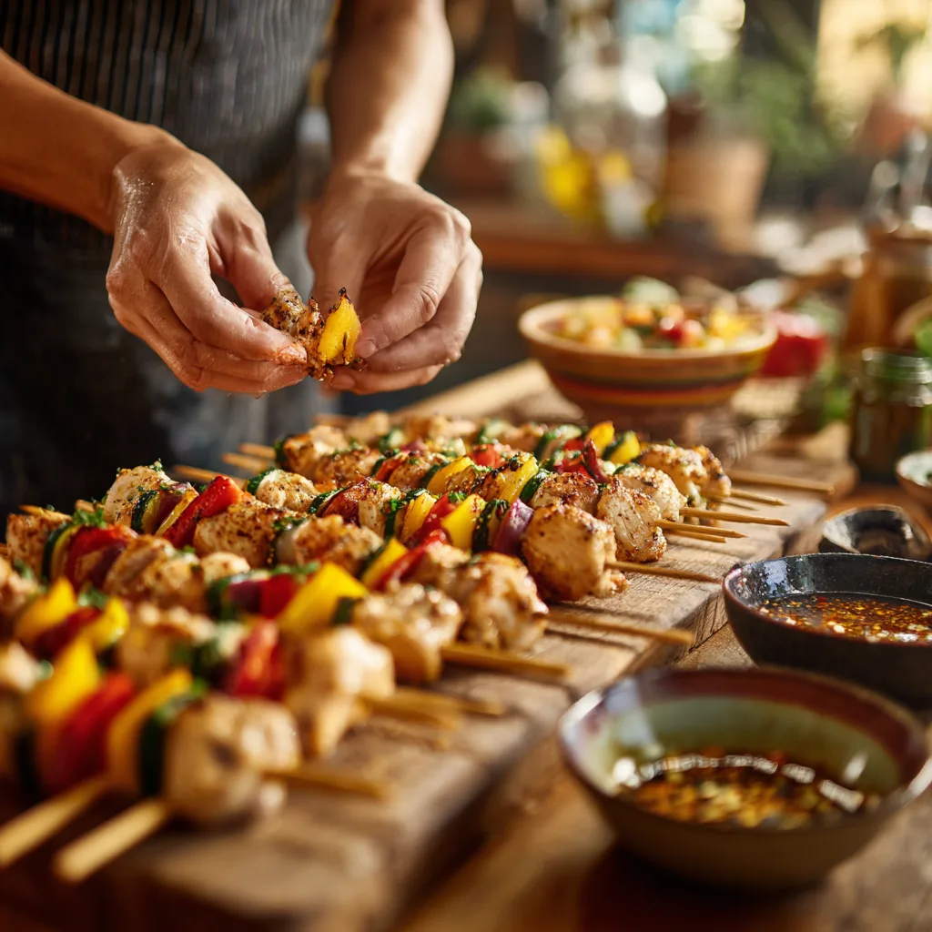 Hähnchenspieße mit Gemüse aufstecken – Schritt-für-Schritt Vorbereitung