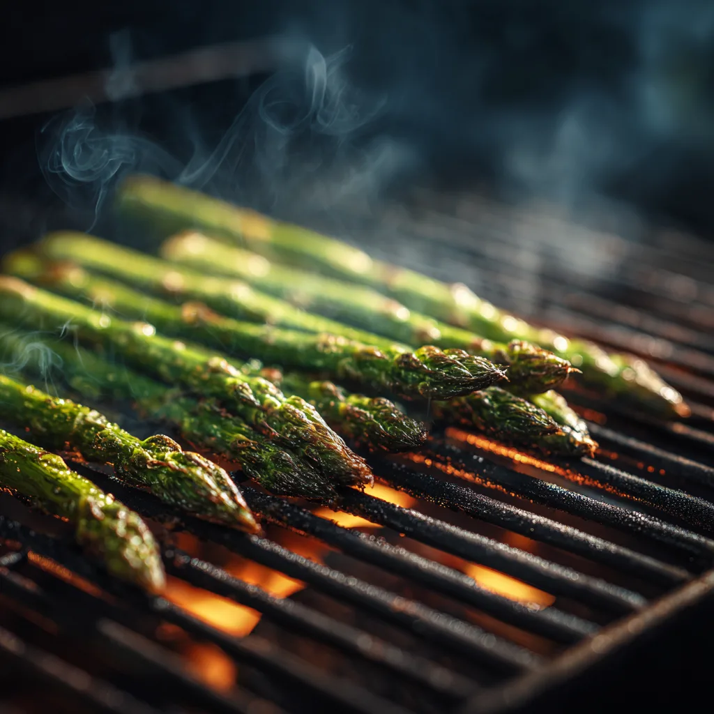 Grüner Spargel auf dem Grill für Spargel-Erdbeer-Salat vom Grill mit Grillstreifen