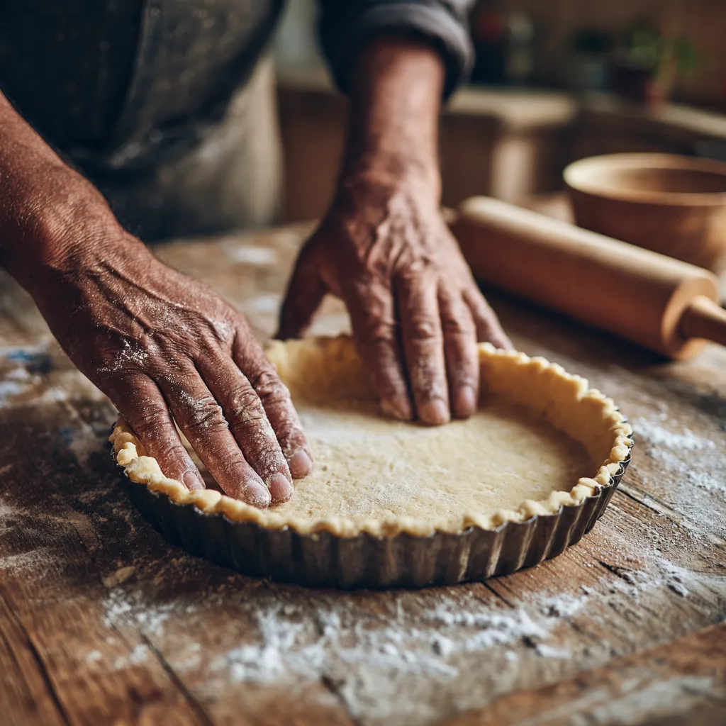 Mürbeteig in Quicheform drücken – Schritt 1